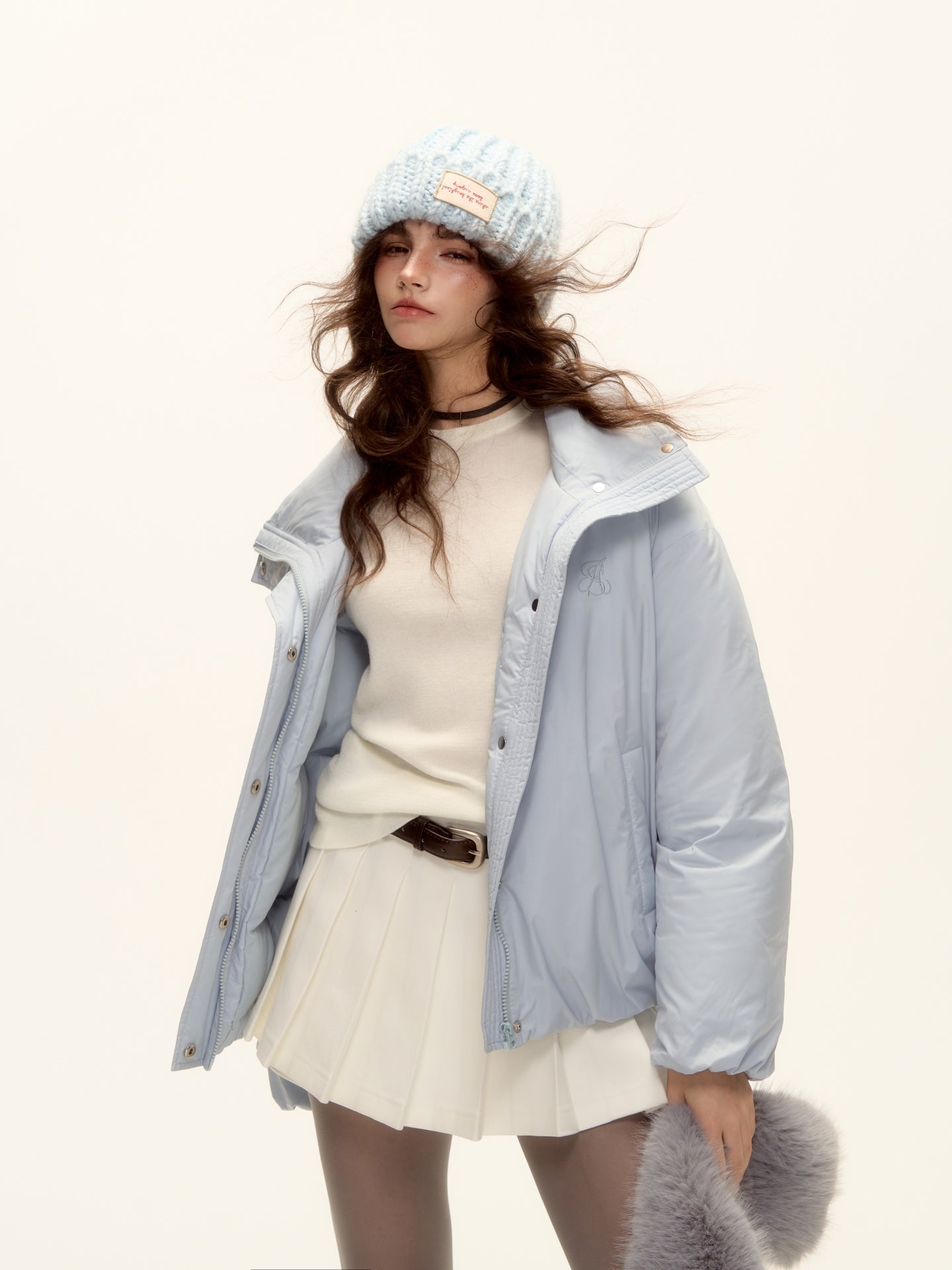 AsGony ASG25502 Detachable fur collar short down jacket