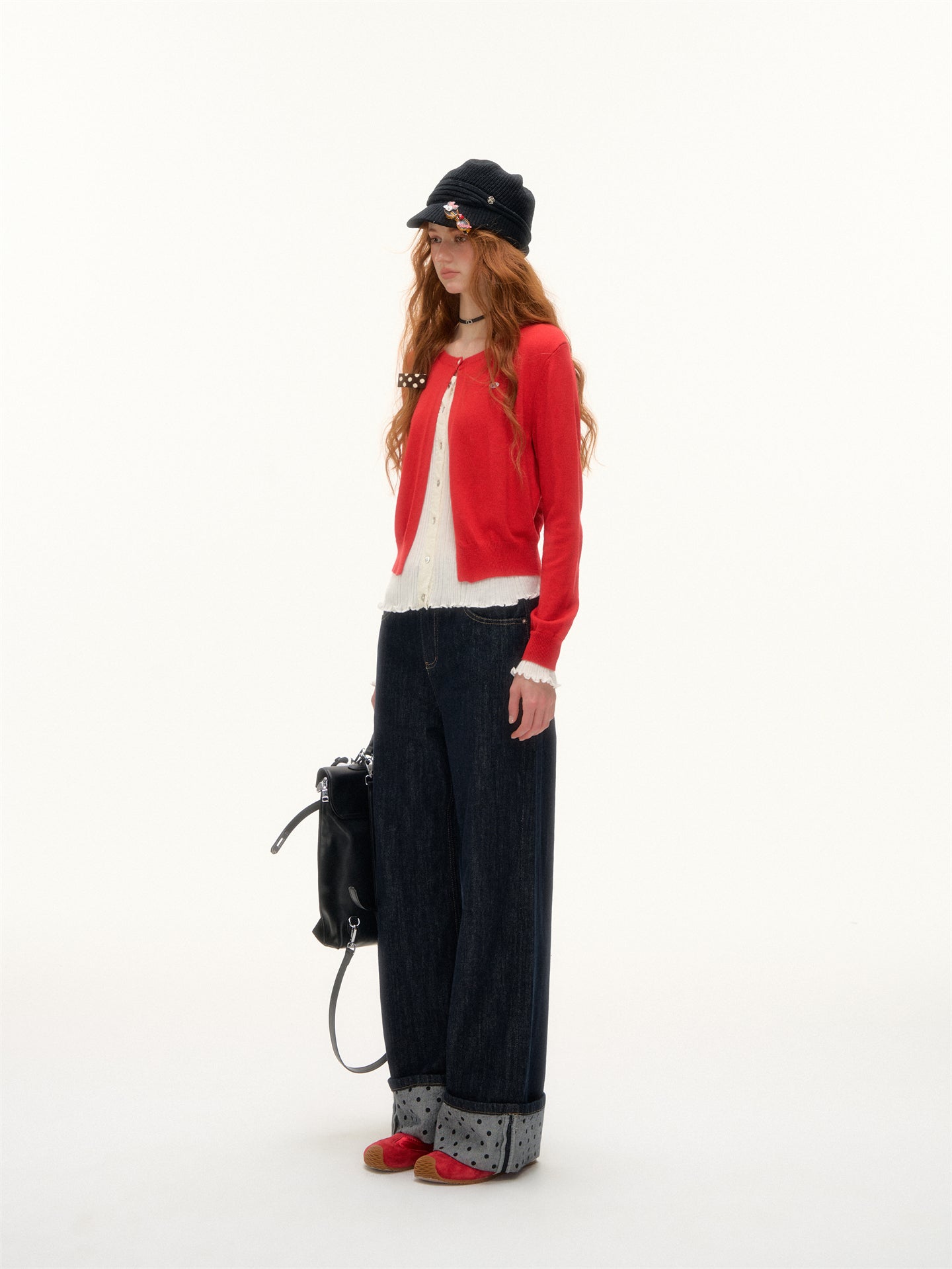 AsGony ASG25393 Flip up polka dot denim jeans