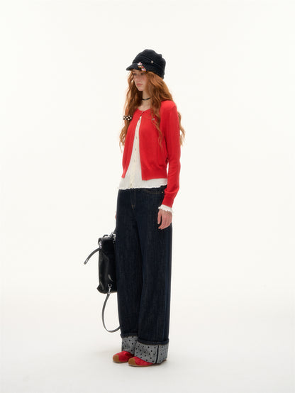 AsGony ASG25393 Flip up polka dot denim jeans