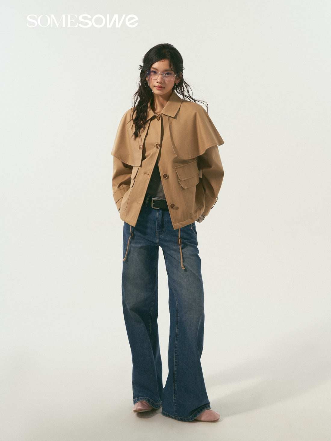 SOMESOWE S2508339 Detachable cape clip cotton jacket