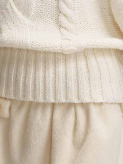 16DEWS 16D25443&amp;16D25444 Texture knitted cape pullover sweater + skirt set