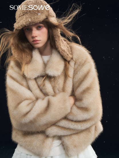 SOMESOWE S2508312 Tie up collar fur coat