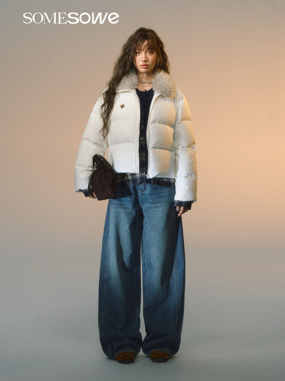 SOMESOWE S2508276 Fur collar splicing short down jacket