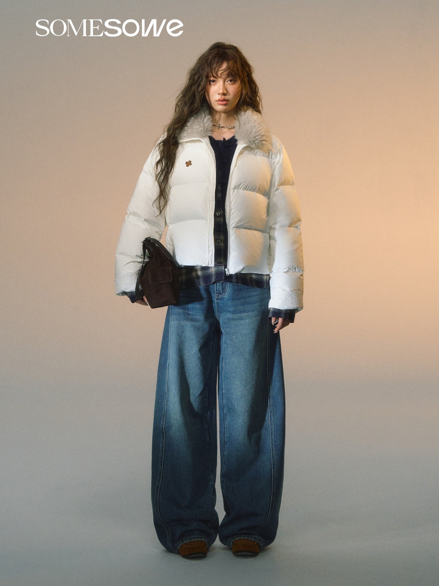 SOMESOWE S2508276 Fur collar splicing short down jacket