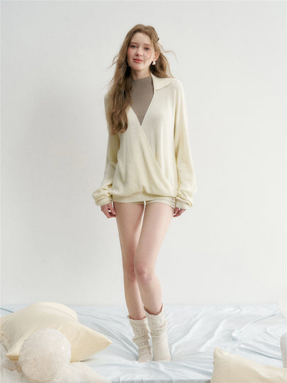 16DEWS 16D26033&amp;16D26034&amp;16D26035 Lazy style knitted vest + V-neck top + shorts