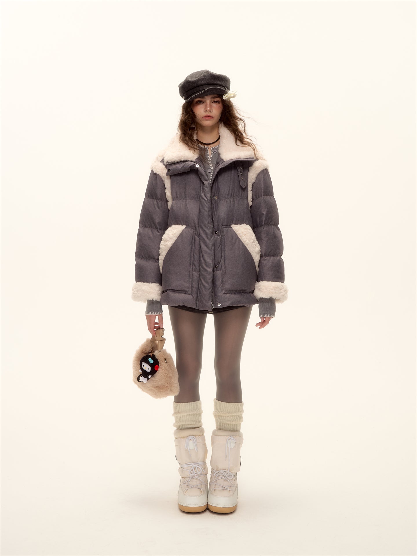 AsGony ASG25508 Lamb wool splicing loose windproof down jacket