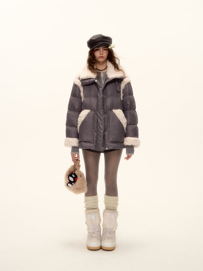 AsGony ASG25508 Lamb wool splicing loose windproof down jacket