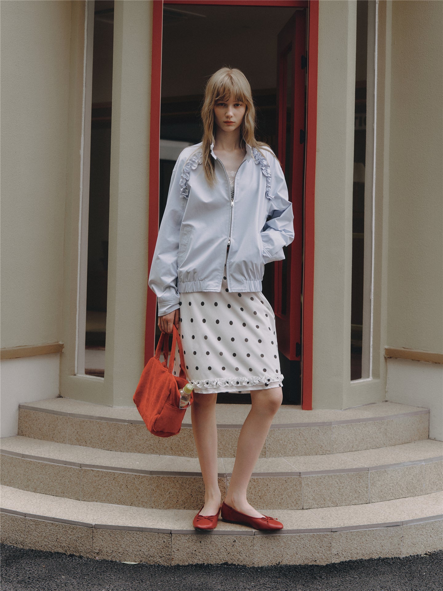 Asgony ASG26529 Ruffle-Edge Harrington Jacket