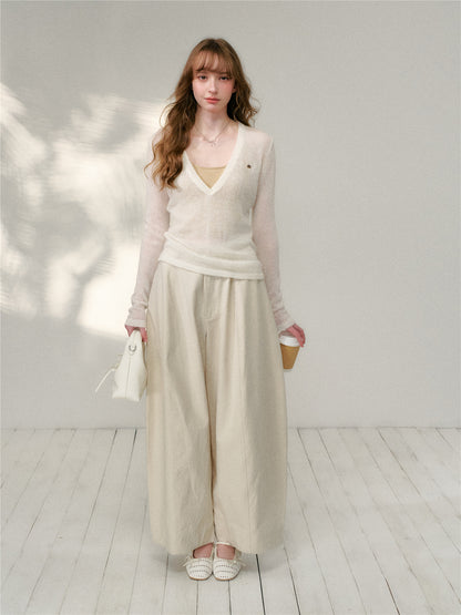 16DEWS 16D26097&amp;16D26098 V-neck wool mohair knitted sweater two-piece set + pants