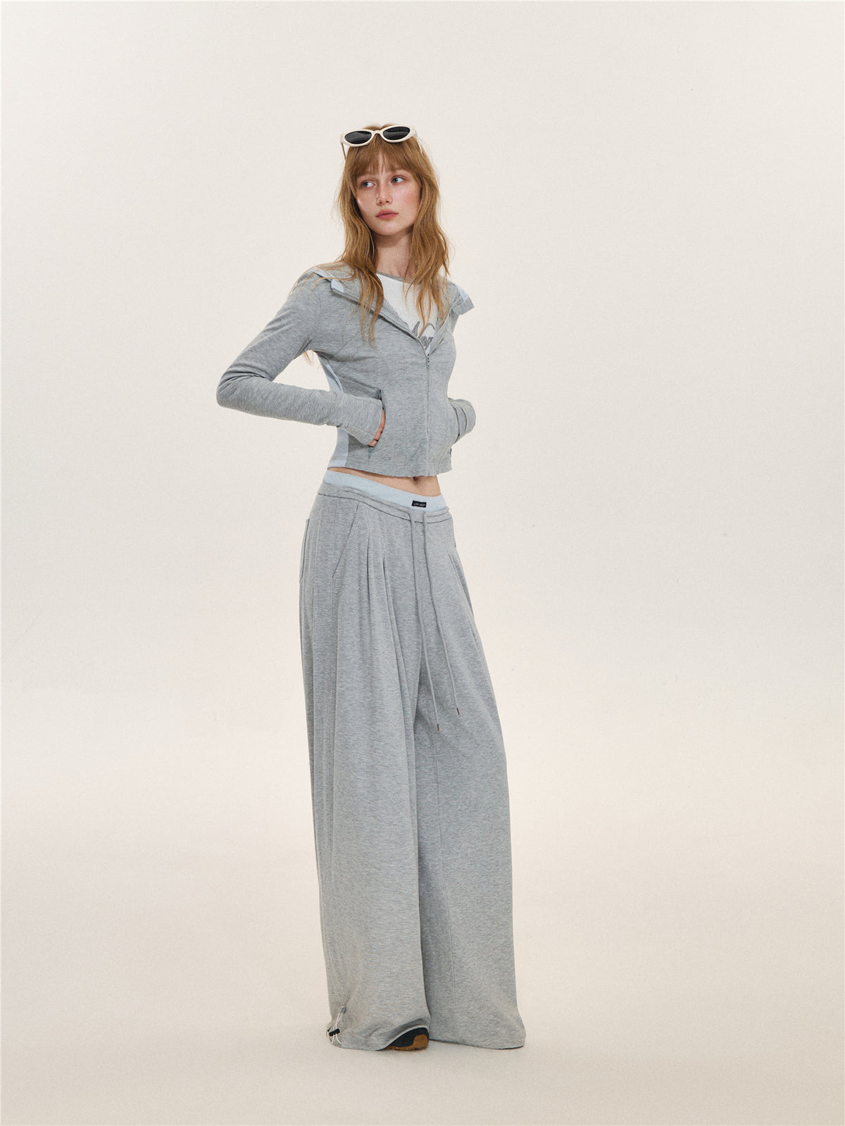 Asgony ASG26599 &amp; ASG26600 Color-Block Patchwork Jacket &amp; Draped Casual Pants