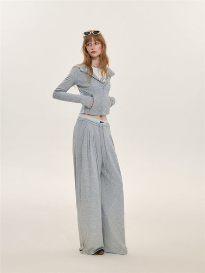 Asgony ASG26599 &amp; ASG26600 Color-Block Patchwork Jacket &amp; Draped Casual Pants