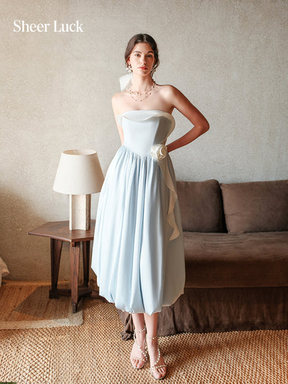 SHEERLUCK SLLYQ26313 Satin printed holiday style floral bud dress