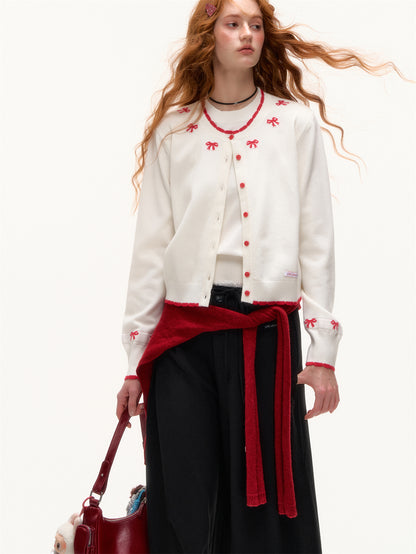 AsGony ASG25379 Fake two piece knot jacquard contrasting knitted cardigan