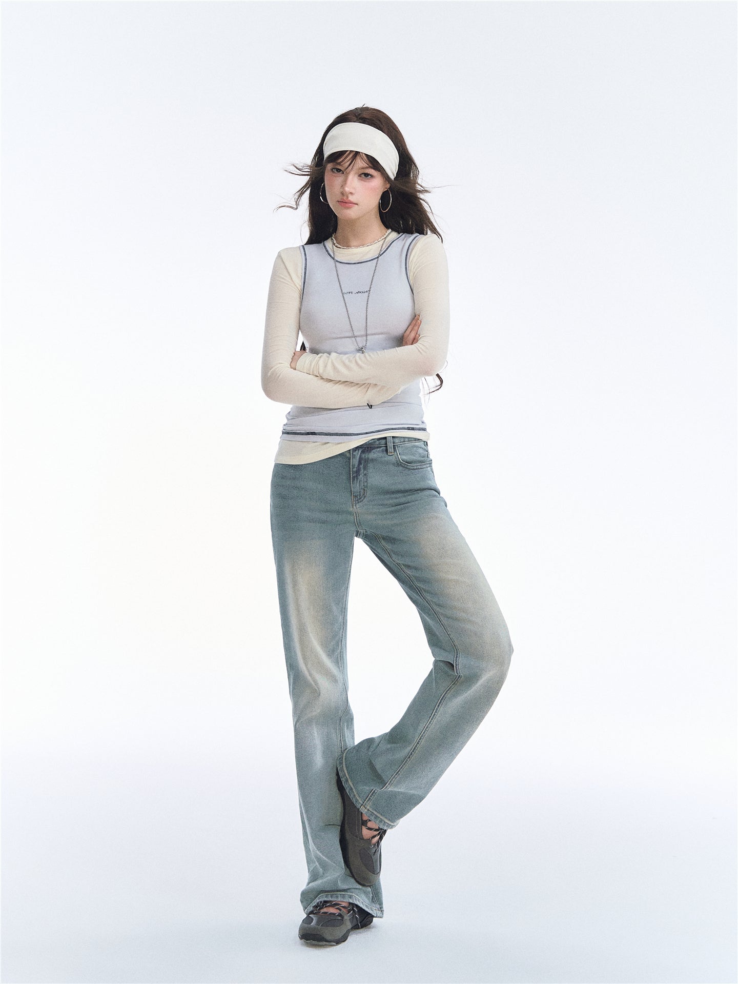 Asgony ASG26548 Wool Modal Contrast-Trim Two-Piece Base T-Shirt