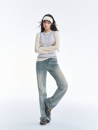 Asgony ASG26548 Wool Modal Contrast-Trim Two-Piece Base T-Shirt