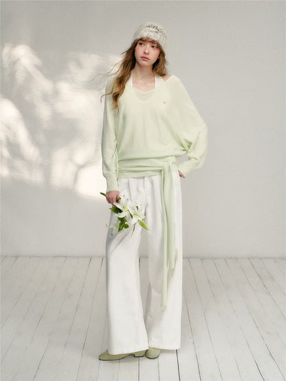 16DEWS 16D26132 V-neck strap waist cinching knitted sweater + vest two-piece set