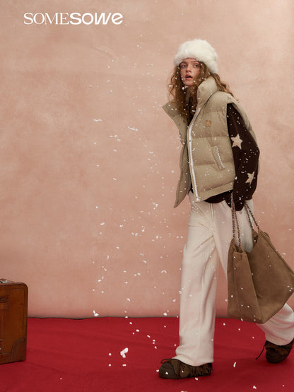 SOMESOWE S2508301 Lace patchwork stand up collar bread vest