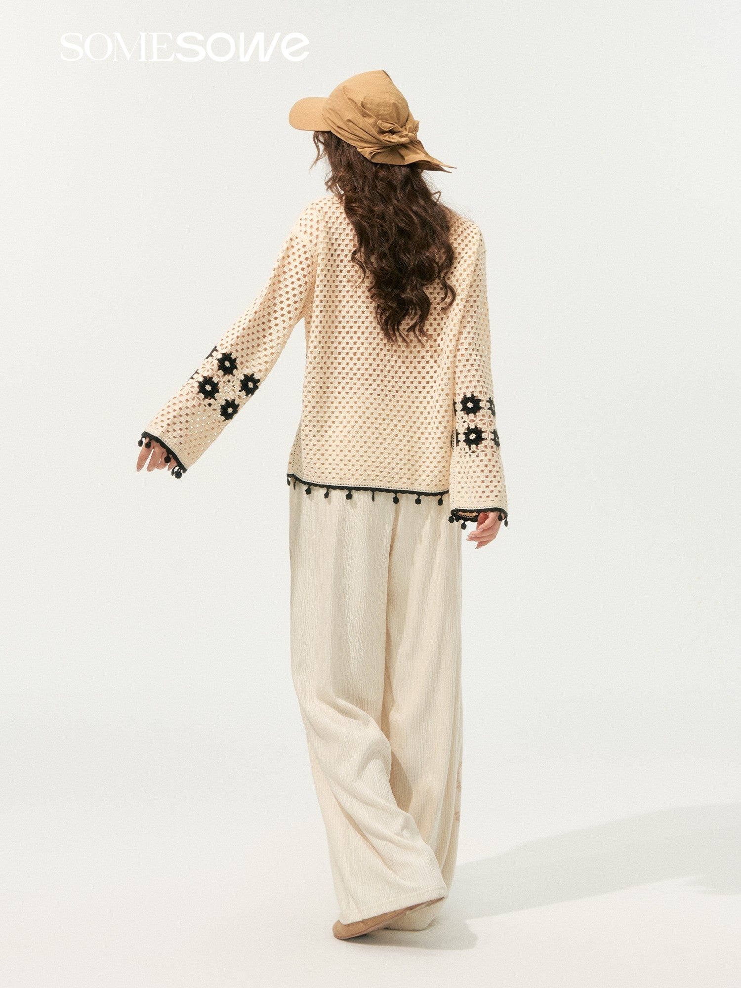 SOMESOWE S2508186&amp;S2508194 Bohemian style hollowed out sweater + pants set