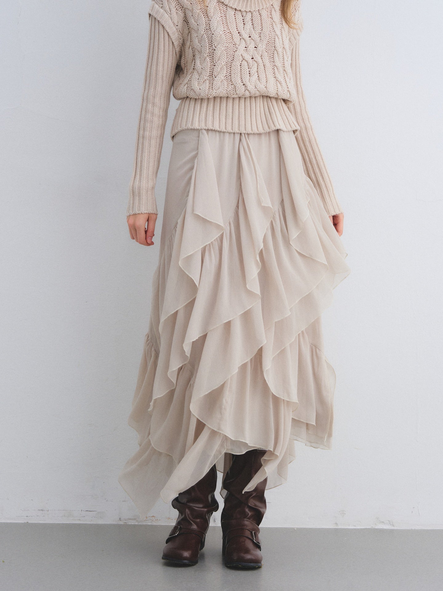 AsGony ASG25681&amp;ASG25677 Wool fake two high necked sweaters + skirt set