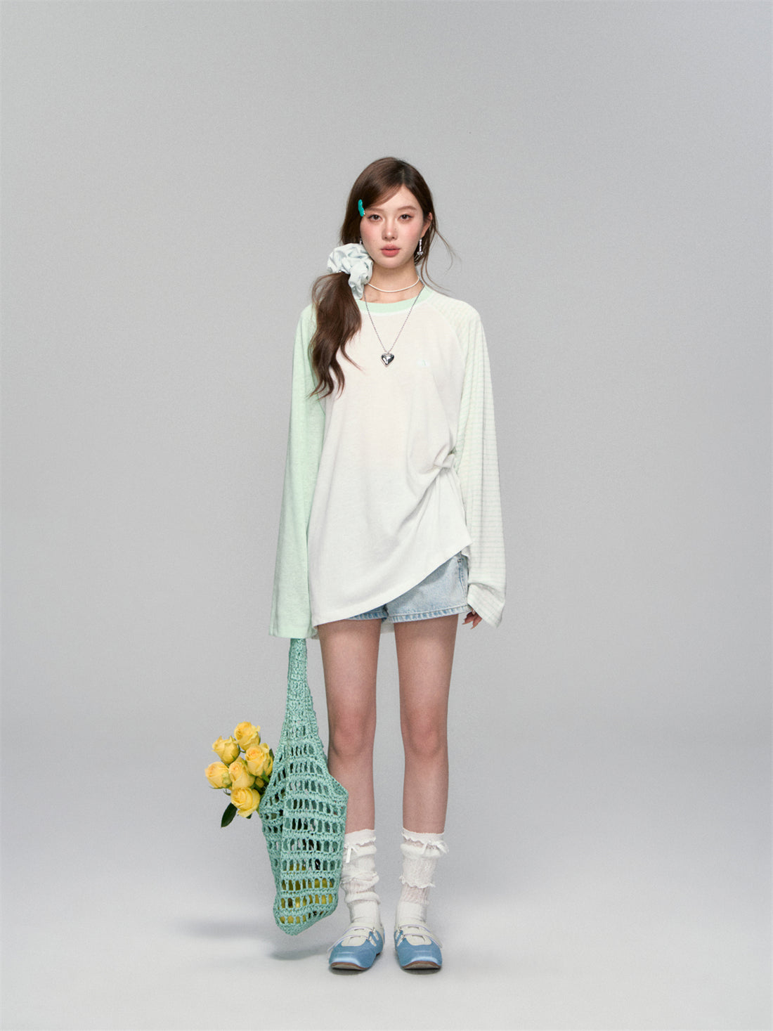 AsGony ASG25271 Striped contrasting sunscreen cover shirt