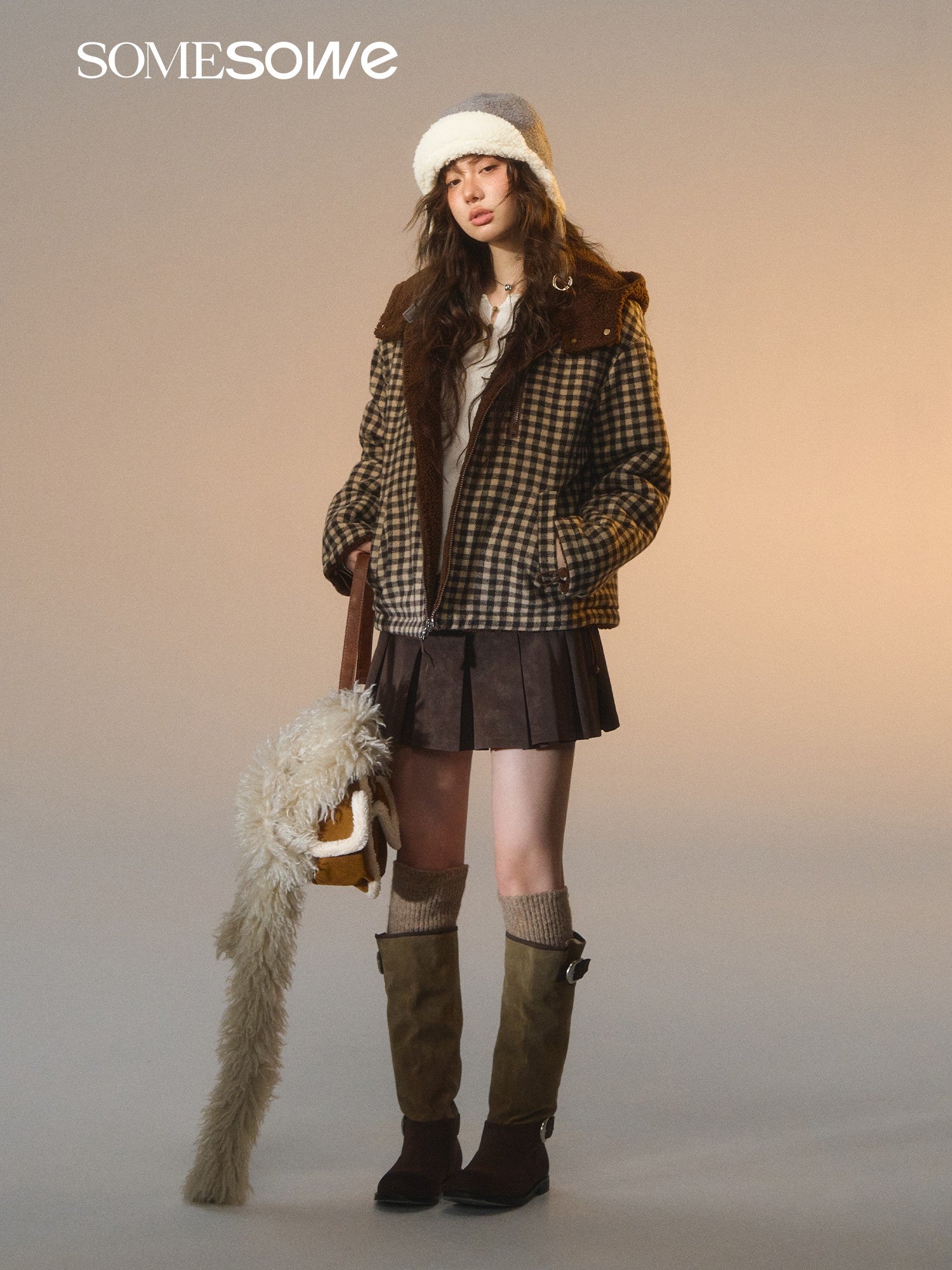 SOMESOWE S2508270 Double sided plaid patchwork fleece jacket