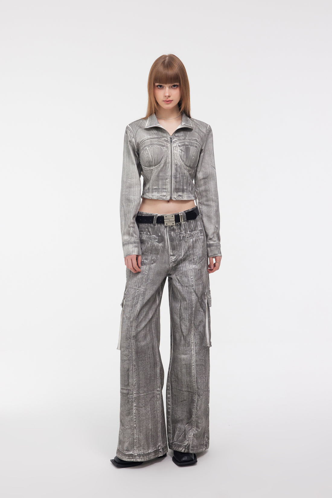 YJ1NGZYZJ Scrawl Wide-Leg Cargo Jeans