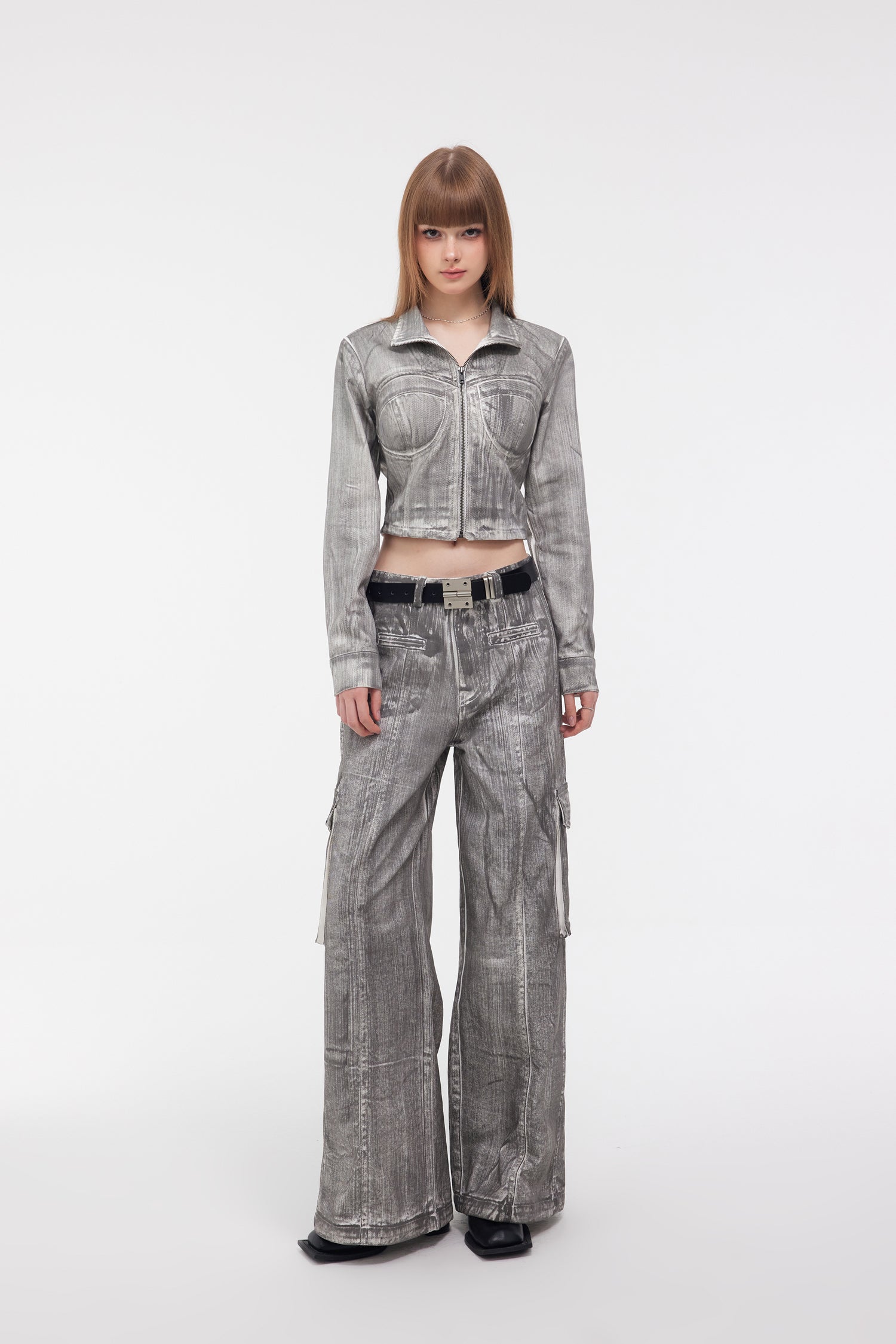 YJ1NGZYZJ Scrawl Wide-Leg Cargo Jeans