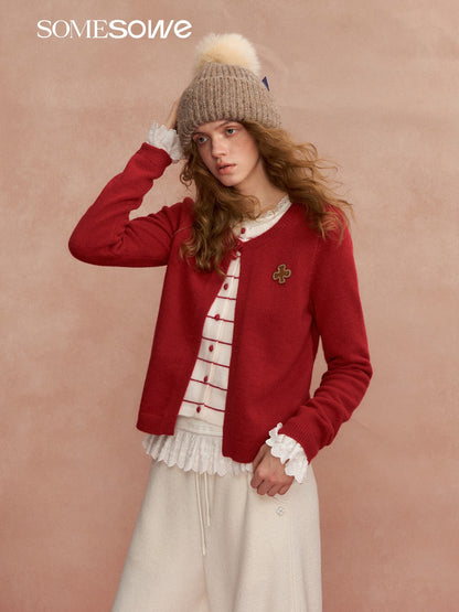 SOMESOWE S2508293 Velvet fake two contrasting striped cardigans