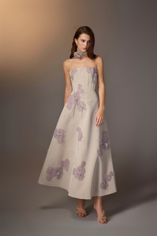 KEIRA TONG Floral Embroidered Corset Dress