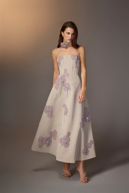 KEIRA TONG Floral Embroidered Corset Dress