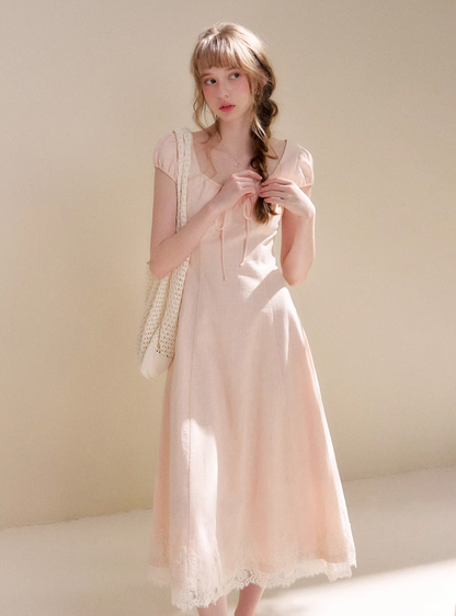 Kroche KR6063 Splicing lace waist cinching dress