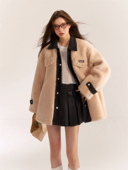 AsGony in stock ASG31123 Short Fleece Coat - Apricot