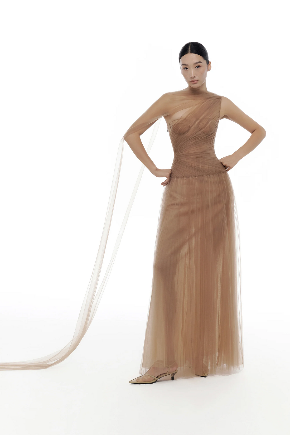 Montsand Draped Maxi Dress-Brown