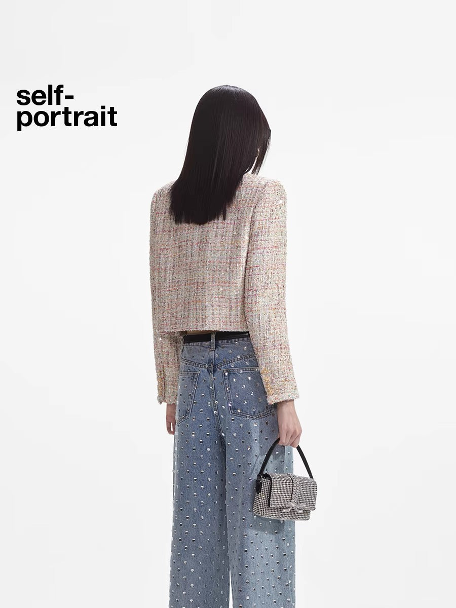 Self-Portrait Diamante Button Tweed Jacket