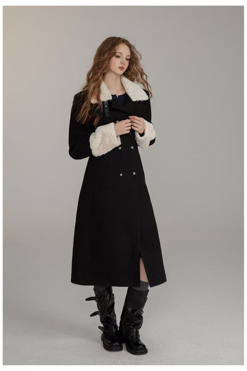 VIA PITTI V24DC256 Furry patchwork receiving waist long coat