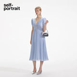 Self-Portrait BLUE METALLIC CHIFFON MIDI DRESS