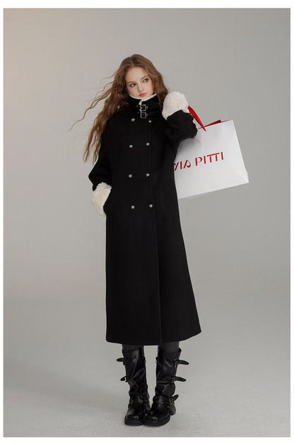 VIA PITTI V24DC256 Furry patchwork receiving waist long coat