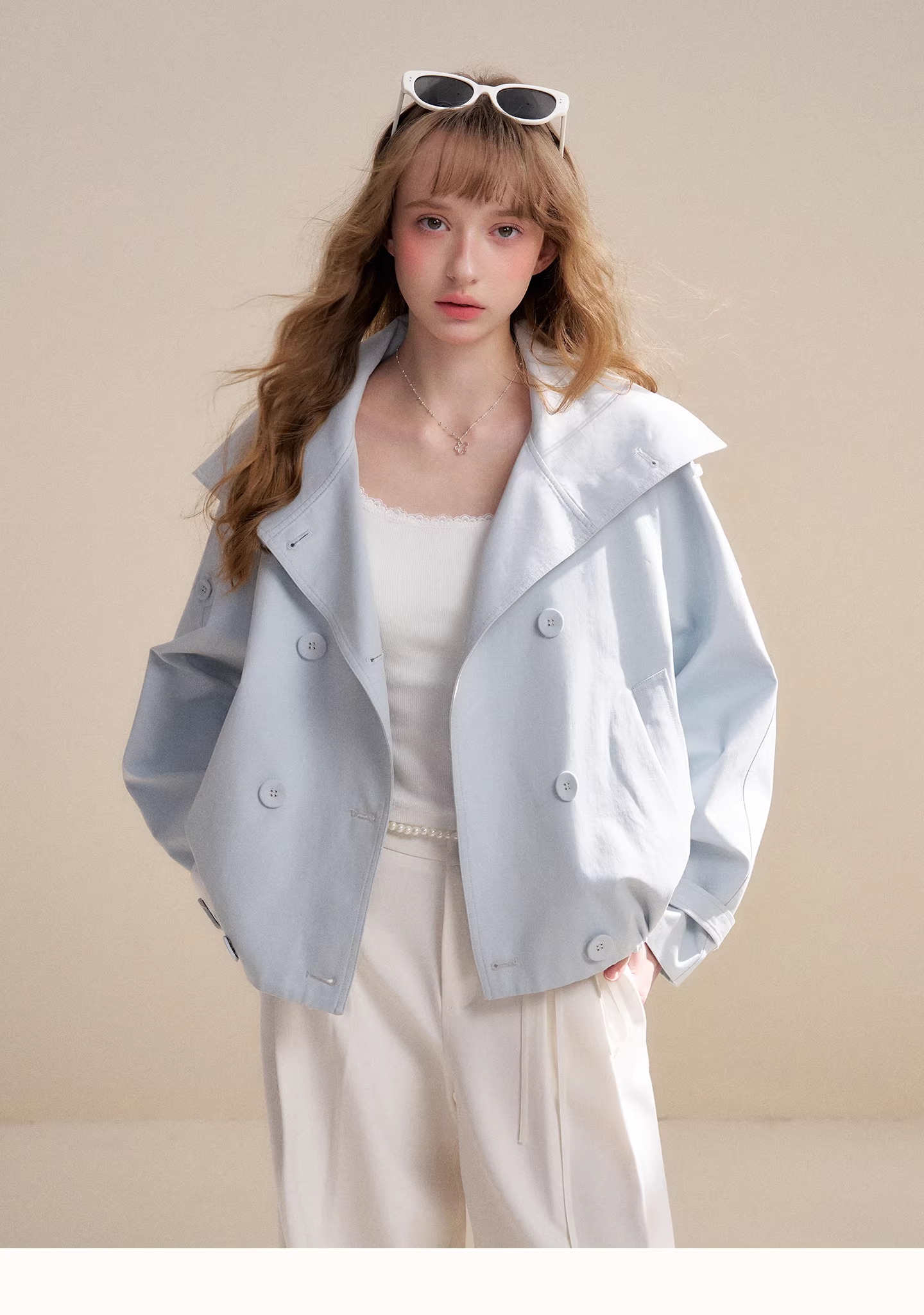 Kroche KZQ2021 Double breasted short windbreaker jacket