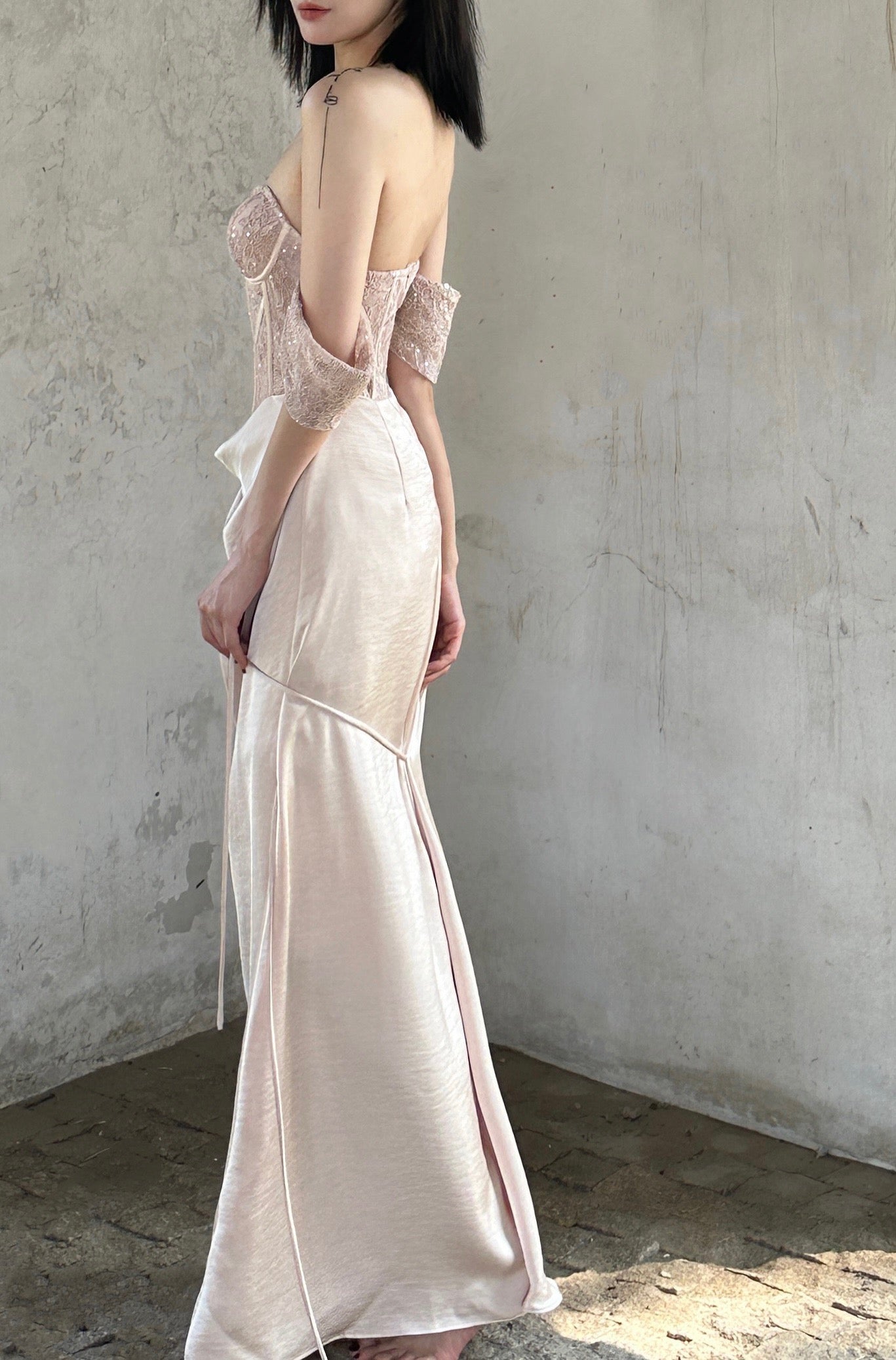 Crow Crew Monica Dress in champagne pink back view