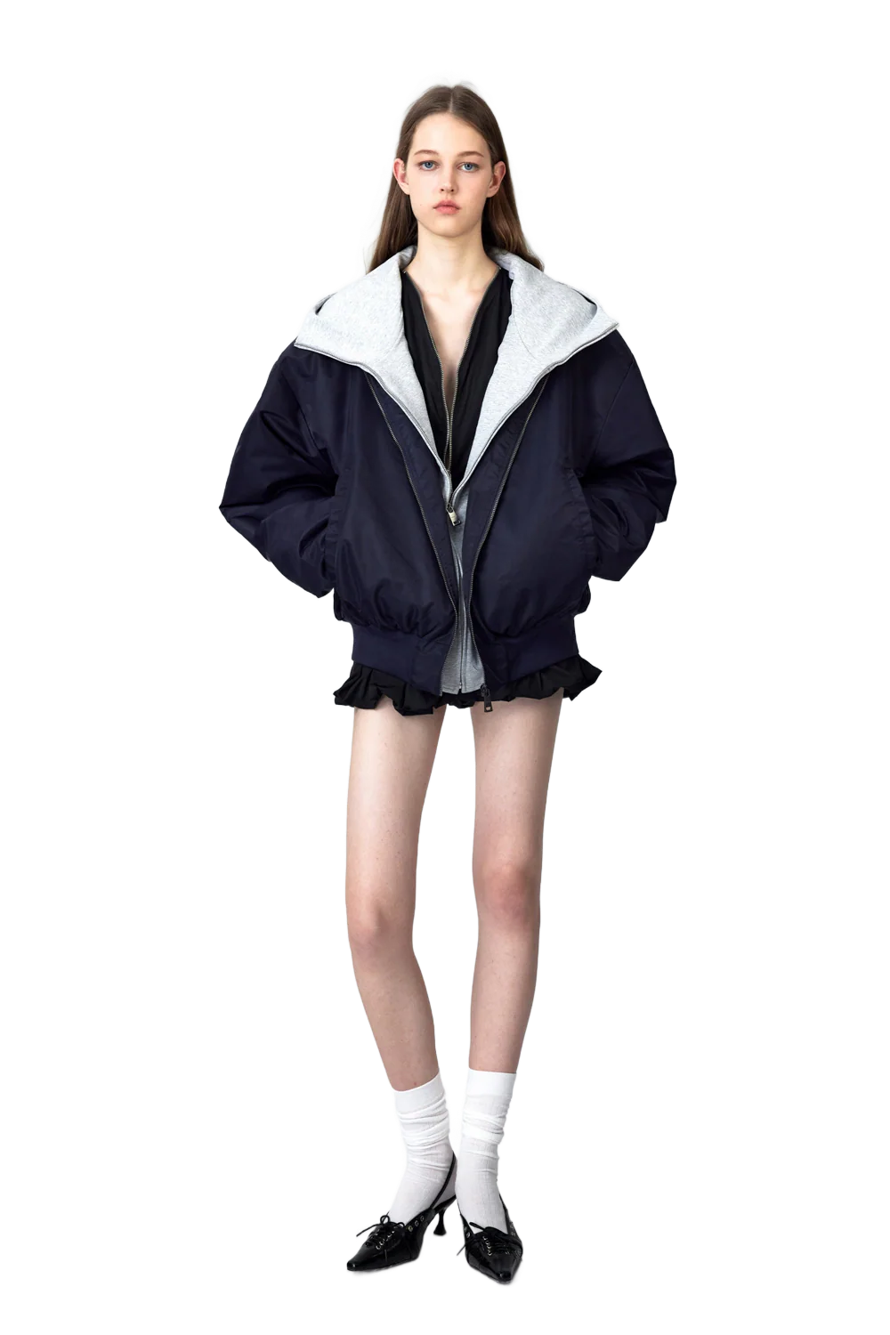 YJ1NGZYZJ  Oversized Bomber Jacket In Blue
