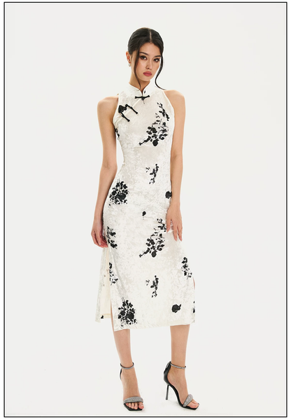 FIND YA WINGS Ink Wash Velvet Midi Cheongsam