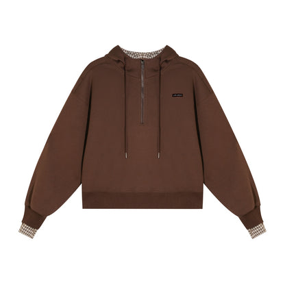 AsGony ASG24642&amp;ASG24641 Plaid patchwork fleece hoodie + pants set