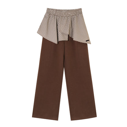 AsGony ASG24642&amp;ASG24641 Plaid patchwork fleece hoodie + pants set