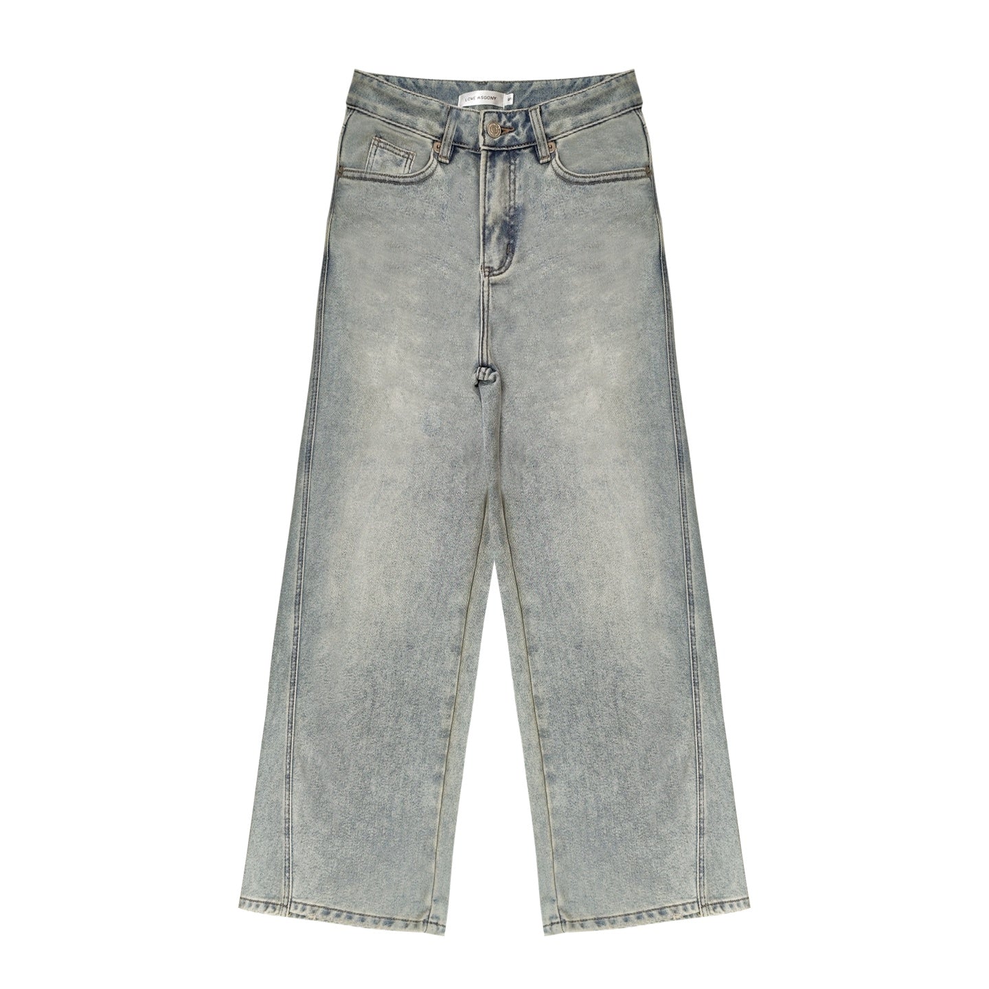 AsGony ASG24677 Washed denim jeans with curved segmentation and worn edges