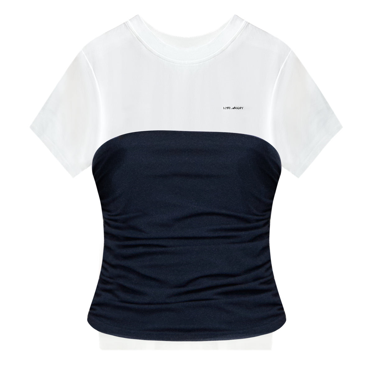 AsGony ASG25108 Fake two piece slim fit short sleeved top (2color)