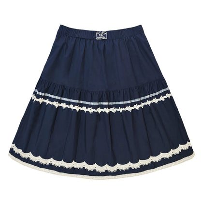 AsGony ASG25109 Elastic lace A-line skirt