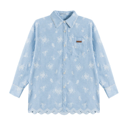 AsGony ASG25191&amp;ASG25192&amp;ASG25251 Lace embroidered wavy hem long sleeved shirt+shorts+headscarf set