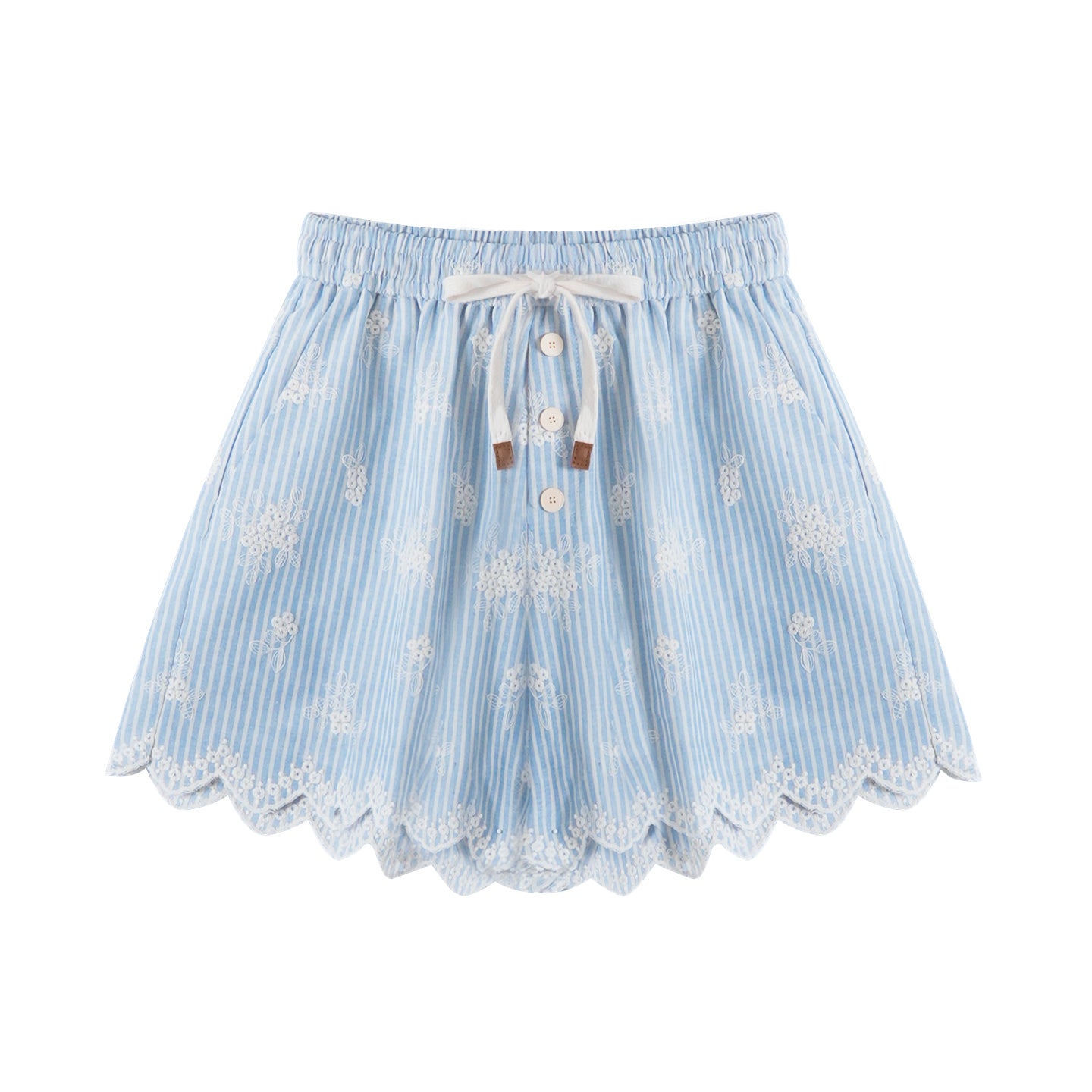 AsGony ASG25191&amp;ASG25192&amp;ASG25251 Lace embroidered wavy hem long sleeved shirt+shorts+headscarf set