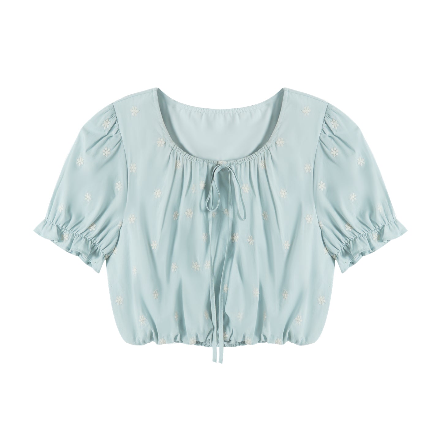 AsGony ASG25193&amp;ASG25194&amp;ASG25195 Flower embroidery lace up bubble sleeve top+vest+skirt