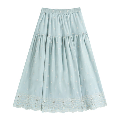 AsGony ASG25193&amp;ASG25194&amp;ASG25195 Flower embroidery lace up bubble sleeve top+vest+skirt